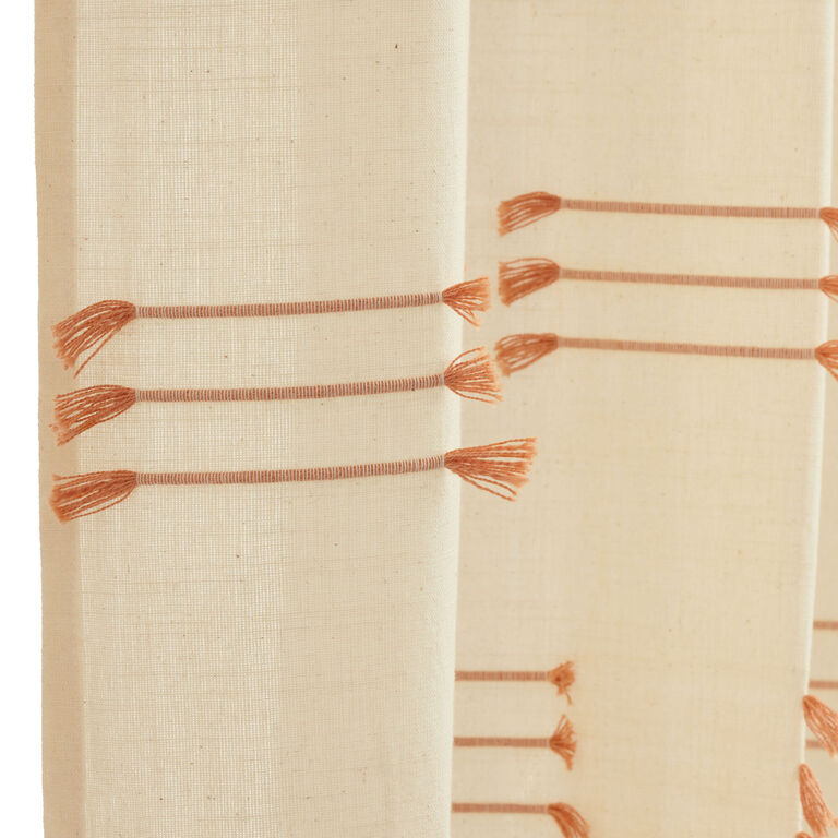 Natural Woven Fringe Lines Grommet Top Curtains Set of 2 image number 4
