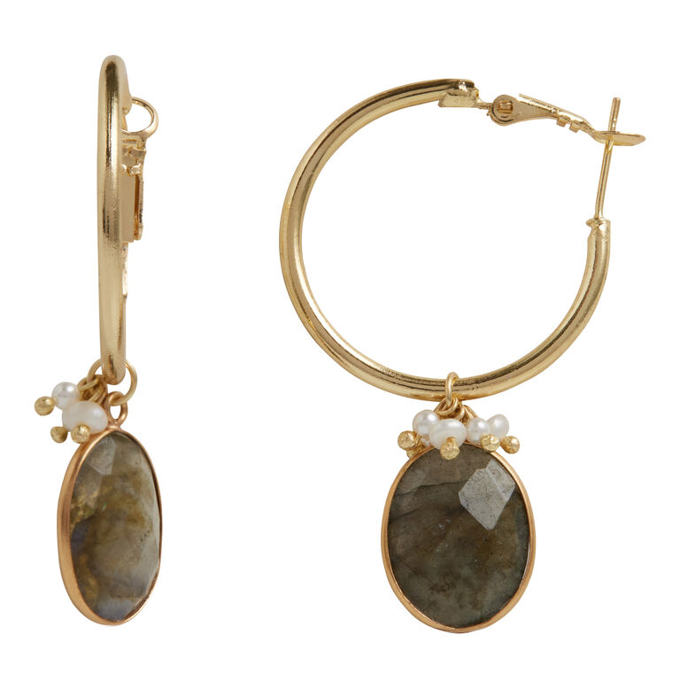 Gold Semiprecious Labradorite Cluster Hoop Earrings image number 1