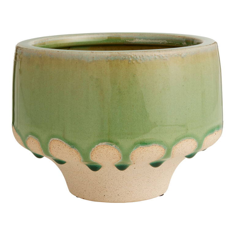 Green Ceramic Dripped Reactive Glaze Footed Planter image number 1