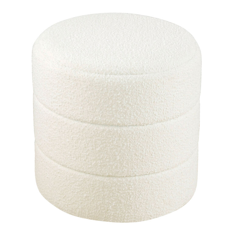 Rose Round Cream Boucle Channel Tufted Upholstered Stool image number 1