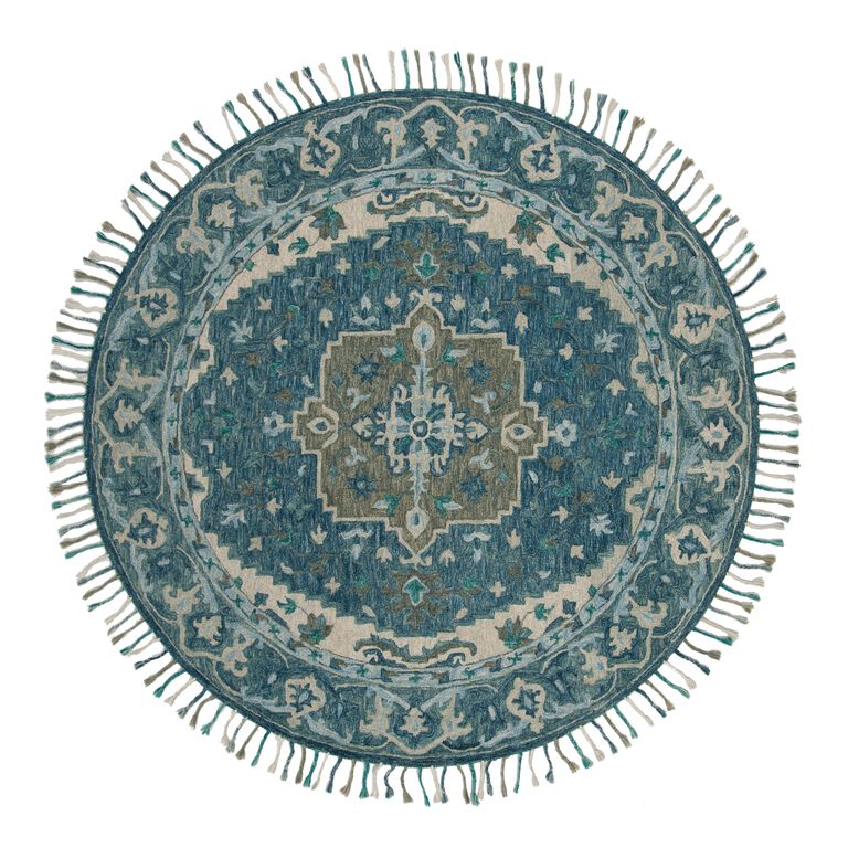 Lorena Blue And Gray Floral Medallion Wool Area Rug image number 2