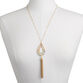 Gold Beaded Long Pendant Necklace With Tassel image number 1