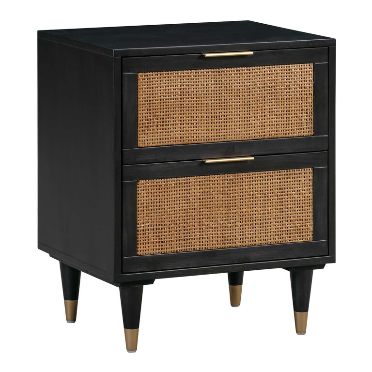 Chrisney Black Wood and Natural Cane Nightstand With Drawers image number 1
