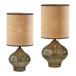 Eden Natural Rattan and Green Glass Table Lamp