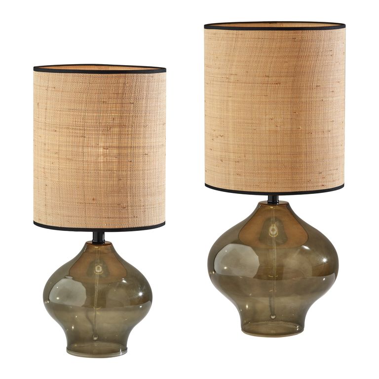 Eden Natural Rattan and Green Glass Table Lamp image number 1