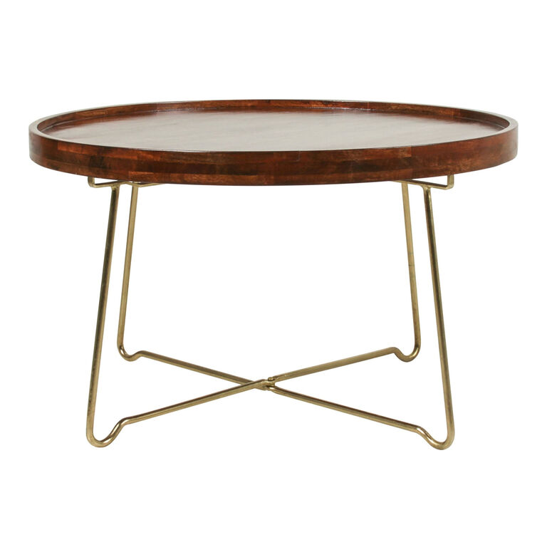 Keesey Round Wood and Metal Tray Top Folding Coffee Table image number 3
