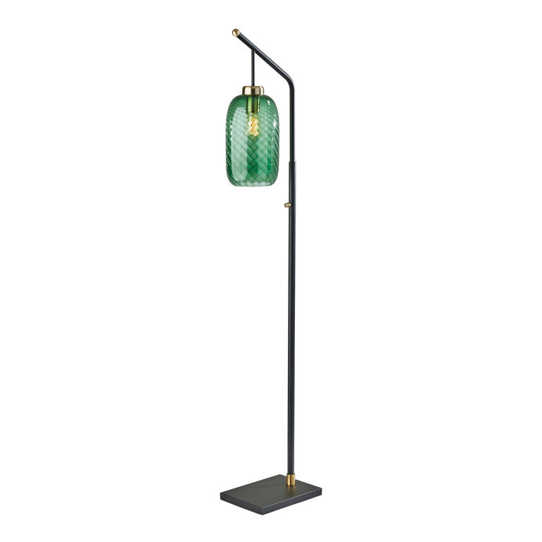 Darcie Emerald Green Glass Cylinder and Brass Floor Lamp image number 1