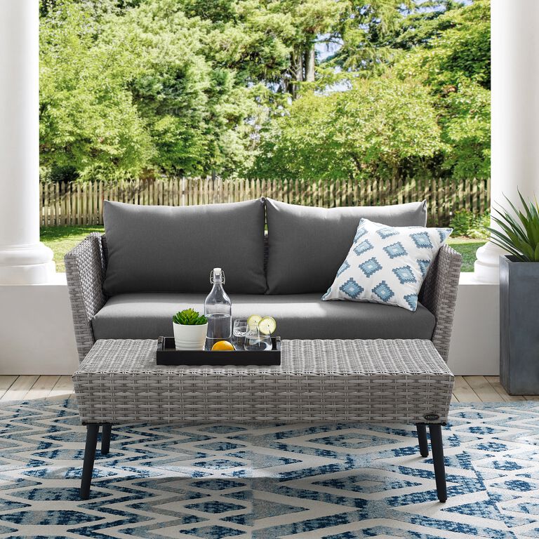 Malique Gray All Weather Outdoor Loveseat & Coffee Table image number 5