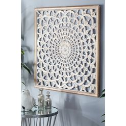 Distressed Pine Wood Carved Floral Wall Decor