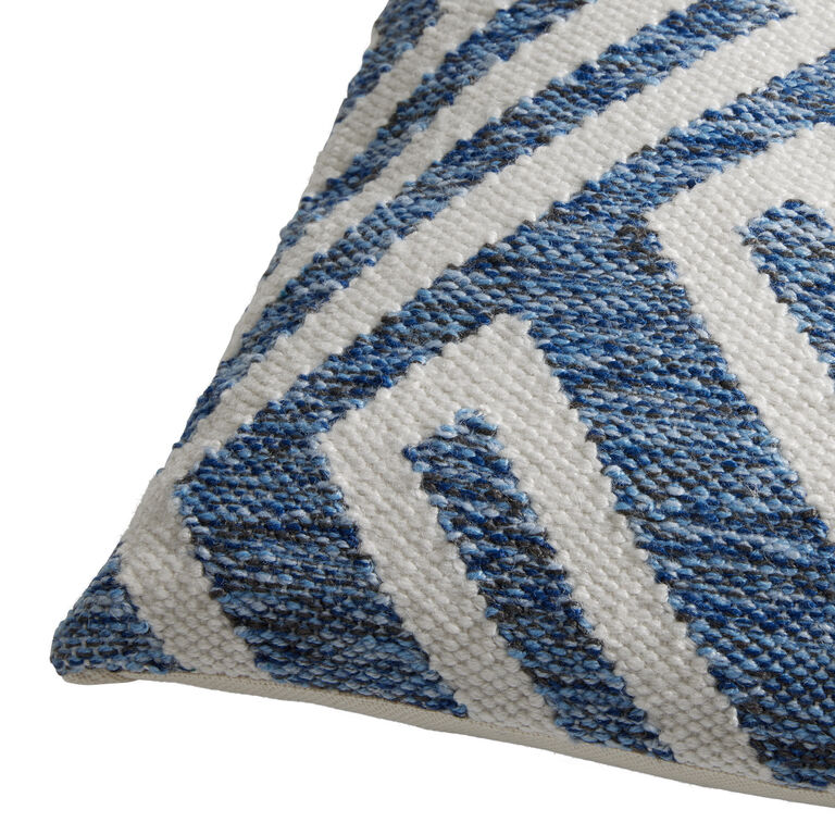 Blue and Ivory Geometric Indoor Outdoor Throw Pillow image number 4