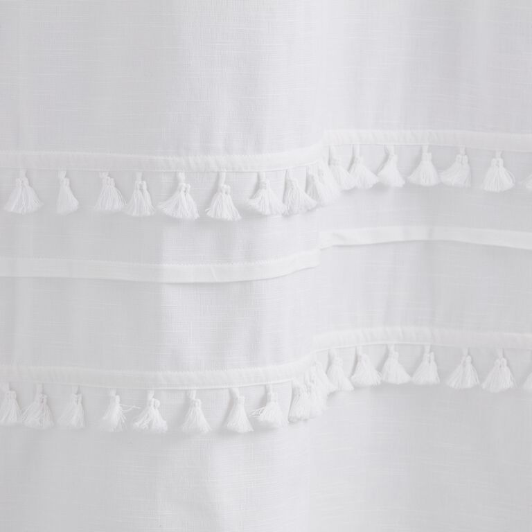 Renata White Tiered Tassel Shower Curtain image number 2