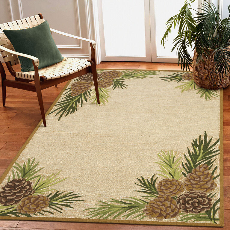 Brown Pinecones and Green Leaves Indoor Outdoor Rug image number 2
