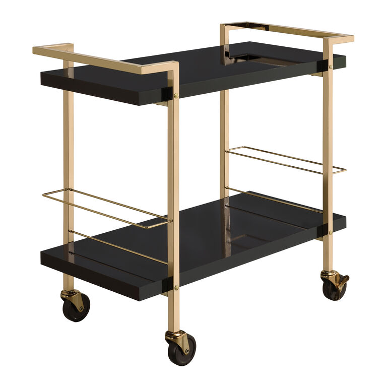 Wades Glossy Wood and Gold Metal 2 Tier Bar Cart image number 1