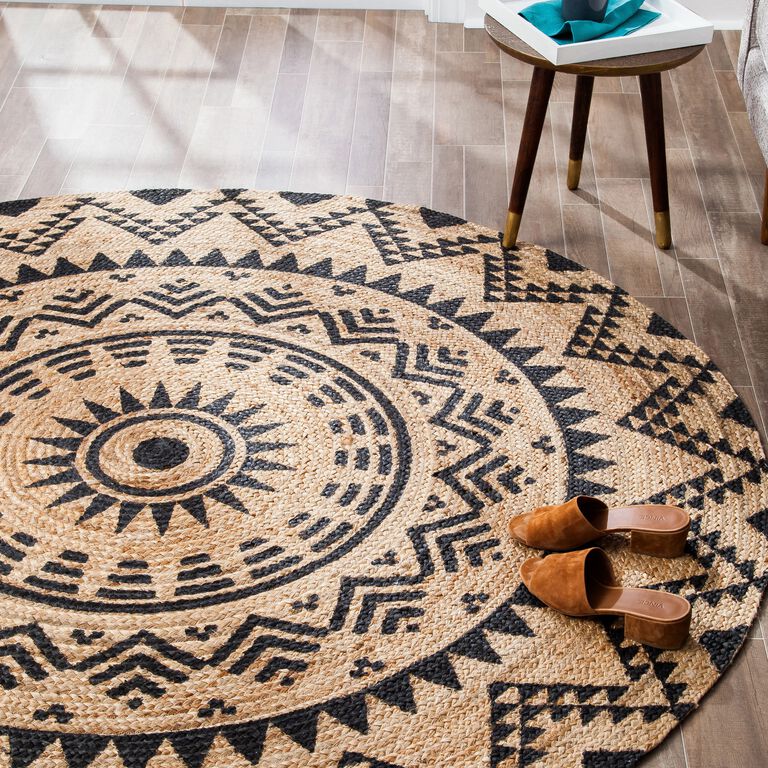 Round Natural and Black Jute Cortez Area Rug image number 2