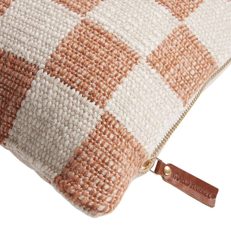 Extra Wide Ivory Checkered Lumbar Pillow image number 4