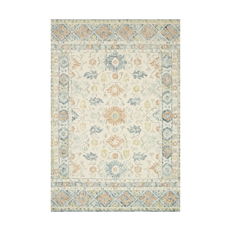 Nora Ivory And Blue Wool Area Rug image number 1