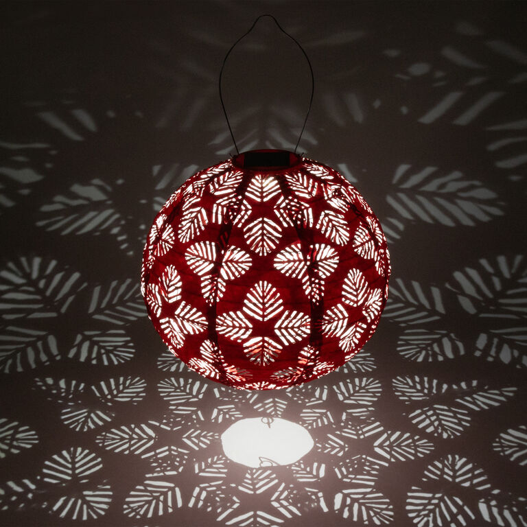 Round Geo Palm Fabric Solar LED Lantern image number 5