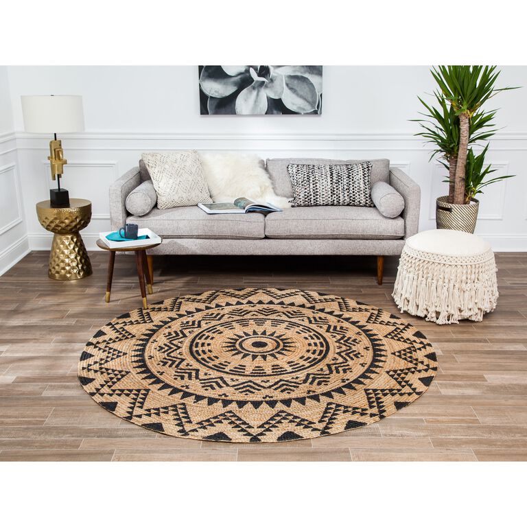 Round Natural and Black Jute Cortez Area Rug image number 6