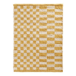 Two Tone Checkered Handwoven Wool and Cotton Area Rug