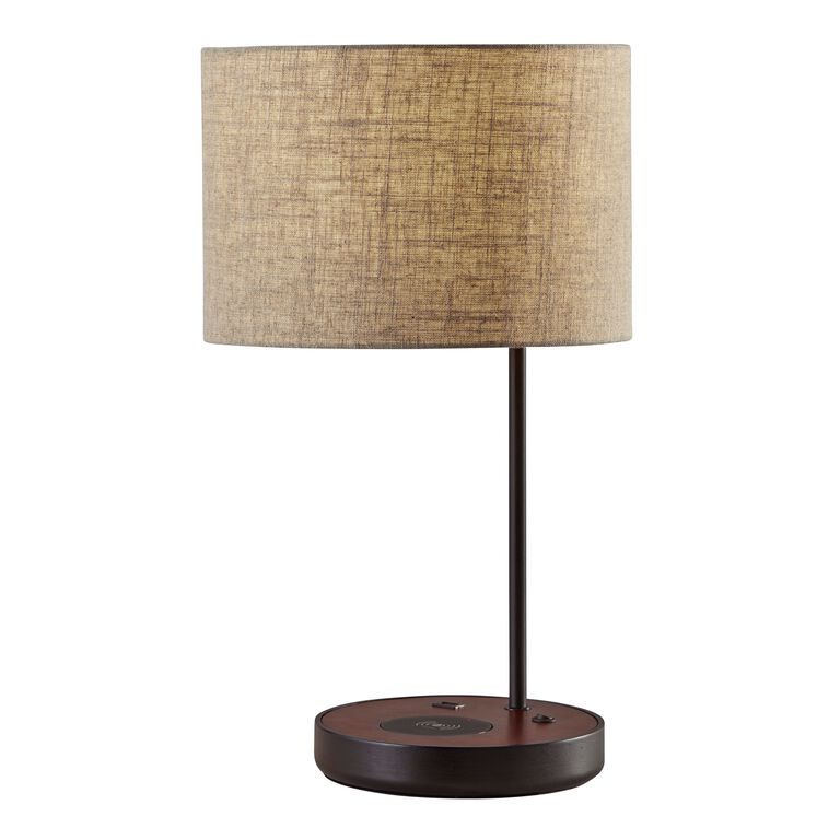Bourne Black And Walnut Table Lamp With USB And Charging Pad image number 1