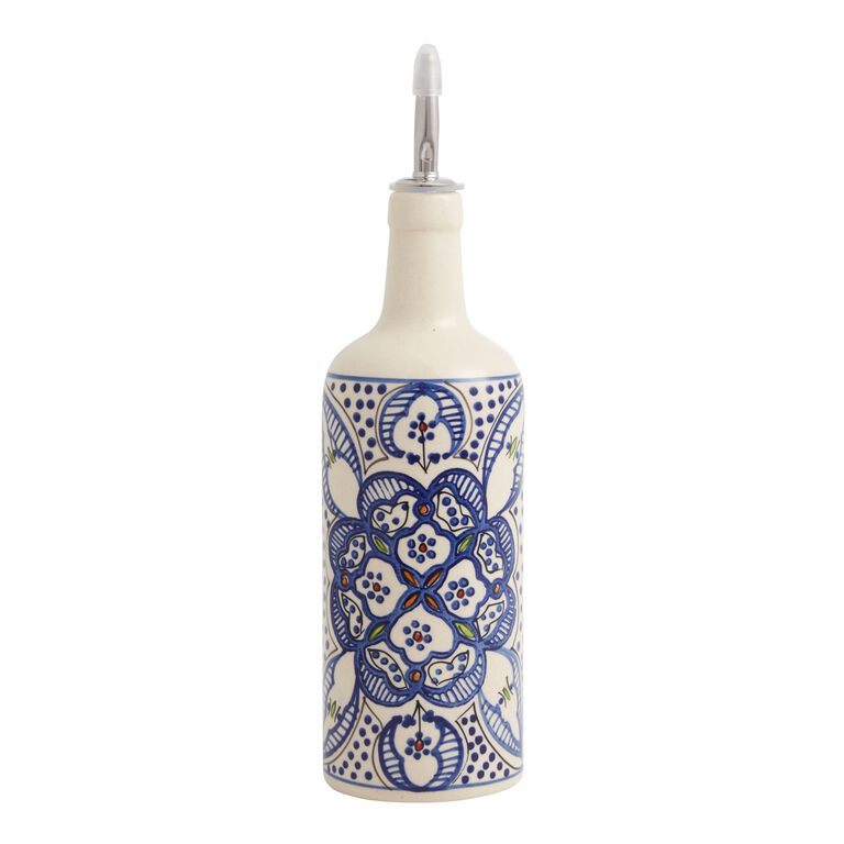 Tunis White and Blue Ceramic Oil Bottle image number 1