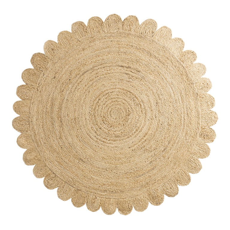 Round Natural Braided Scalloped Jute Area Rug image number 1