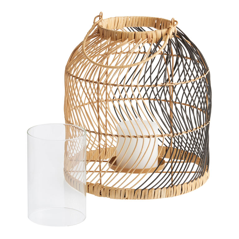 Natural and Black Rattan Two Tone Candle Lantern image number 2