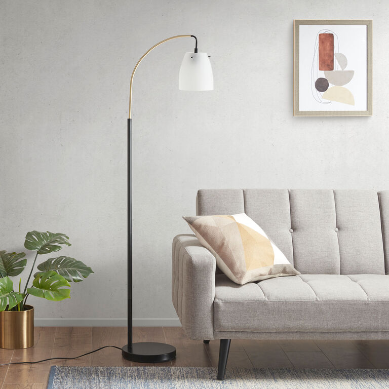 Tom Matte Black Metal and Frosted Glass Arc Floor Lamp image number 2