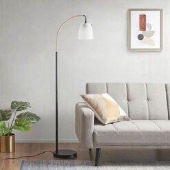 Tom Matte Black Metal and Frosted Glass Arc Floor Lamp