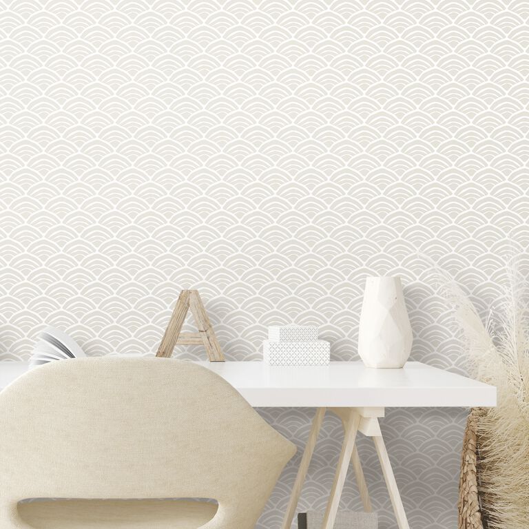 Beige And White Coastal Scallop Peel And Stick Wallpaper image number 5