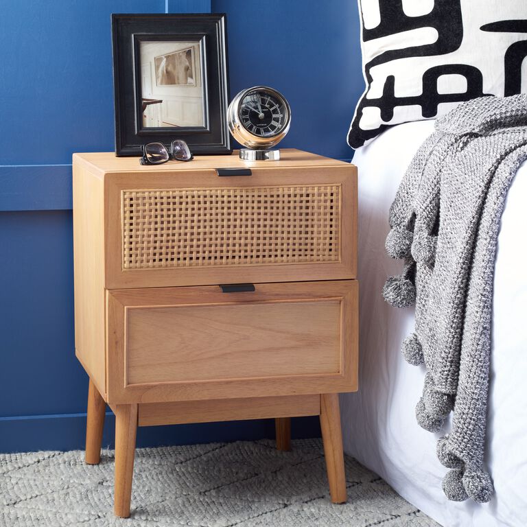 Sadie Natural Rattan And Wood Nightstand With Drawers image number 2
