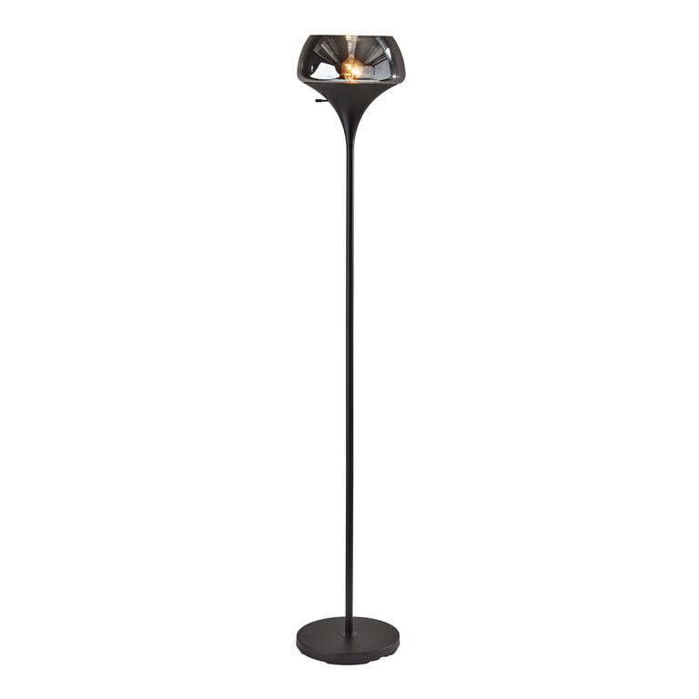 Eliza Black Metal And Smoked Glass Torchiere Floor Lamp image number 1