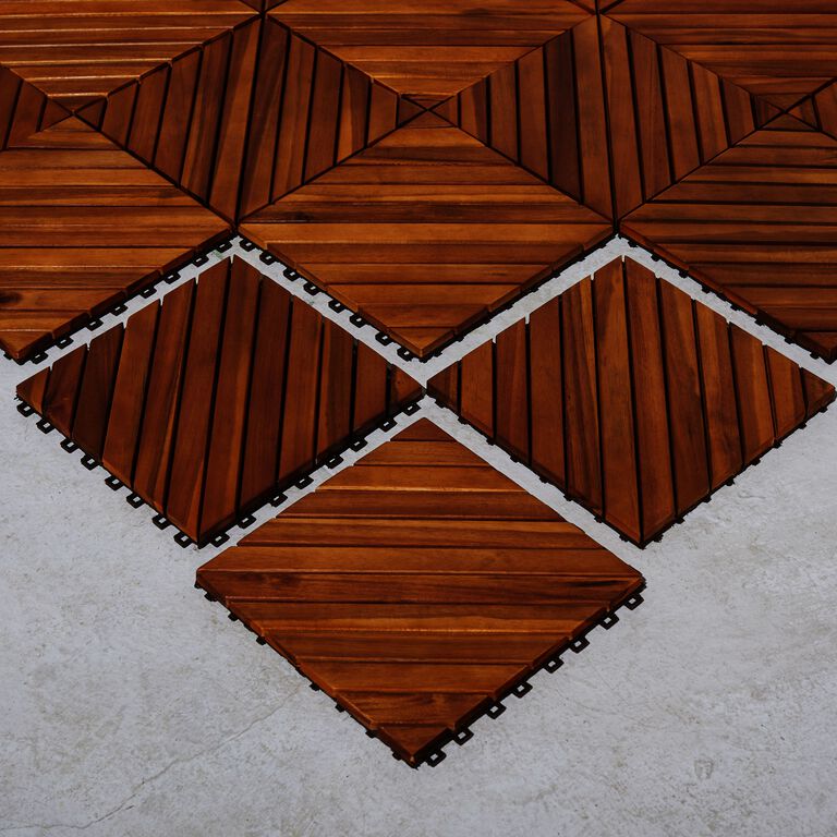 Acacia Wood 12-Slat Interlocking Deck Tiles, 10-Count image number 2
