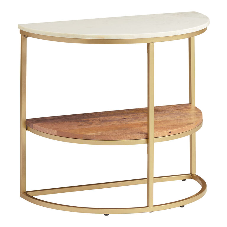 Piper Half Circle Marble Top and Gold Metal Side Table image number 1