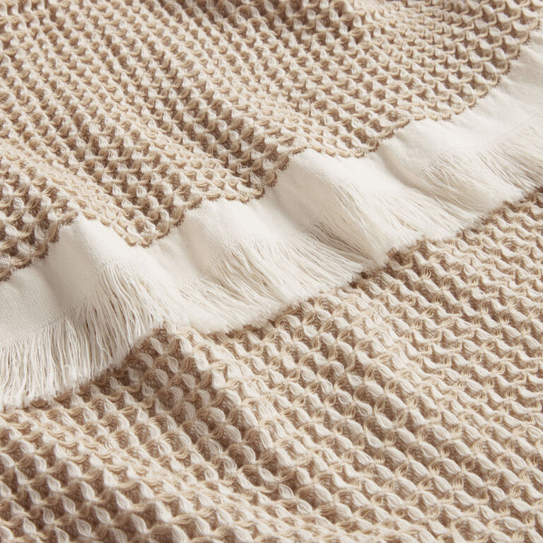 Sand and Ivory Waffle Weave Cotton Bath Towel image number 4