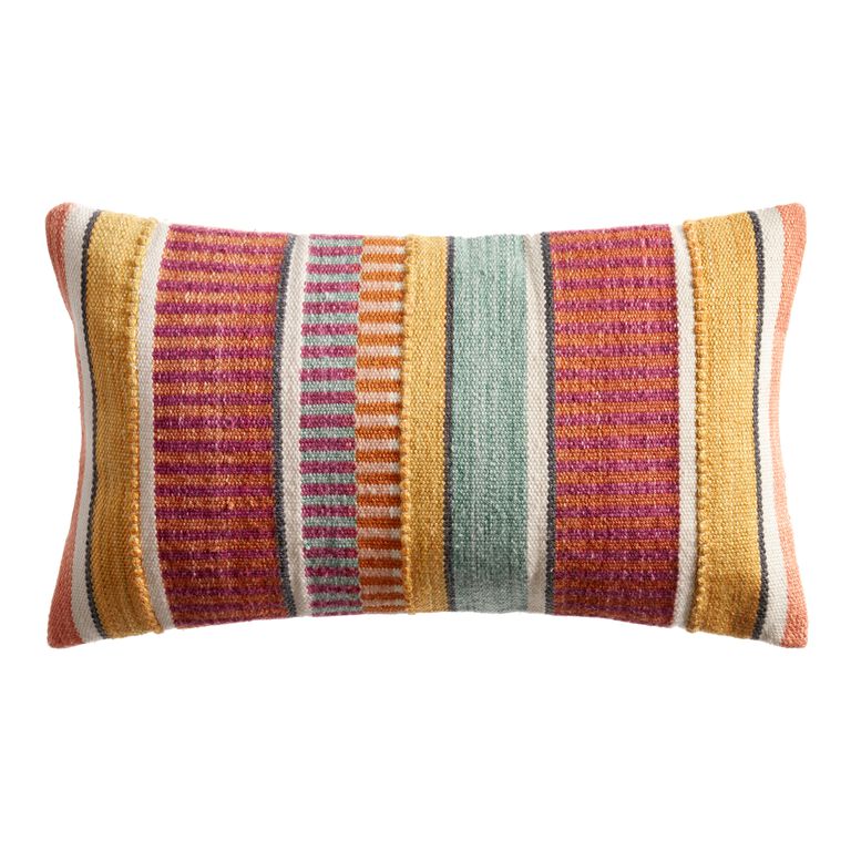 Multicolor Variegated Stripe Indoor Outdoor Lumbar Pillow image number 1