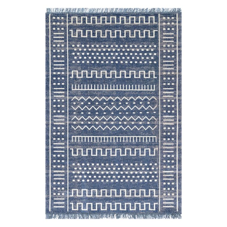 Luxor Navy Blue And White Geo Indoor Outdoor Rug image number 1