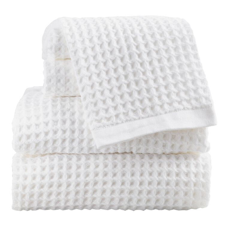 White Waffle Weave Cotton Bath Towel image number 5