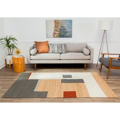 Heera Tan and Ivory Abstract Woven Jute Area Rug