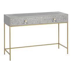 CRAFT Surai Gray And White Floral Inlay Console Table