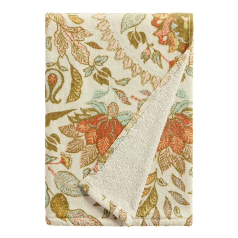 Indah Ivory Multicolor Floral Velour Bath Towel image number 1
