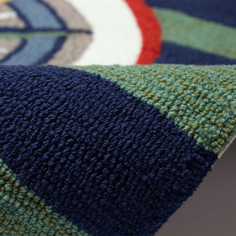 Blue and Green Striped Compass Indoor Outdoor Rug image number 4
