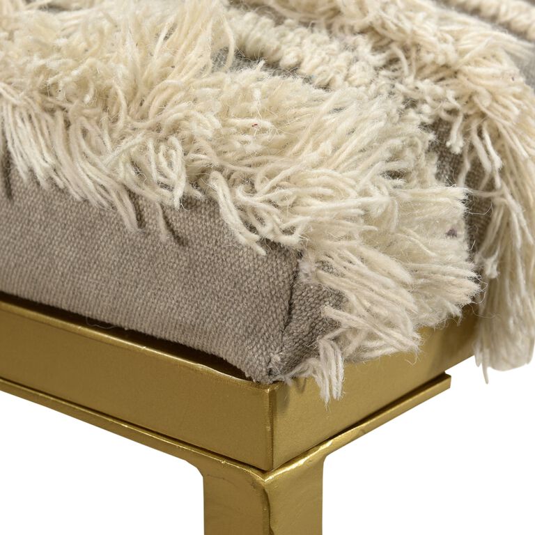 Gray Wool and Brass Upholstered Bench with Fringe image number 4