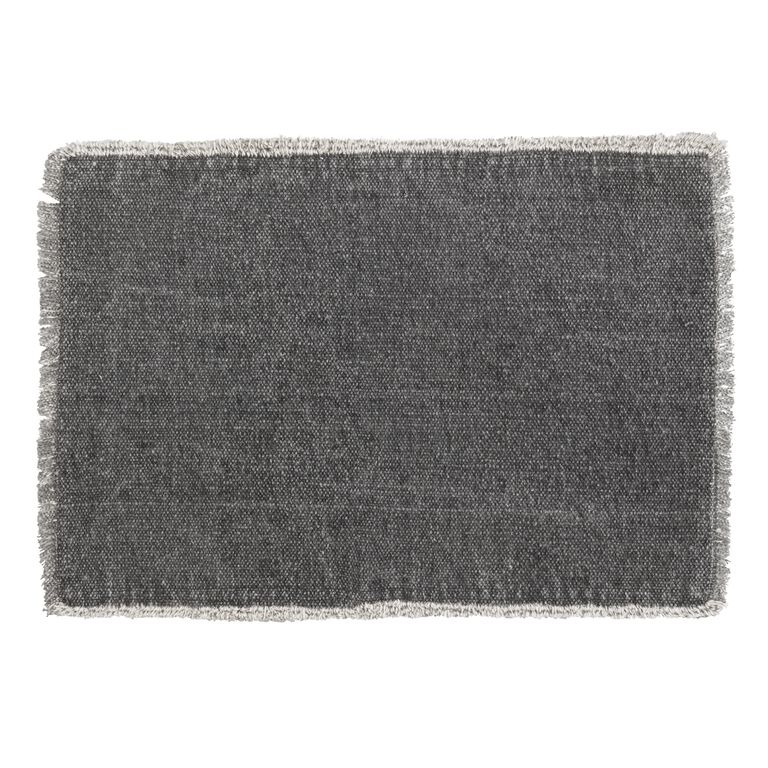 Soft Black Woven Placemats with Natural Fringe Set of 4 image number 1