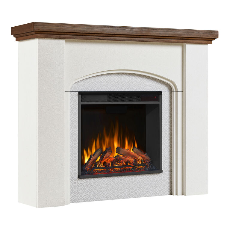 Melte White Wood and Faux Stucco Electric Fireplace Mantel image number 1