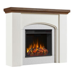 Melte White Wood and Faux Stucco Electric Fireplace Mantel