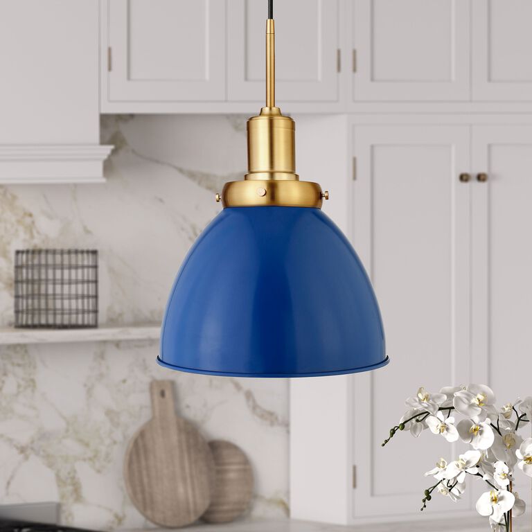 Iris Blue Metal Dome Shade Pendant Lamp image number 4