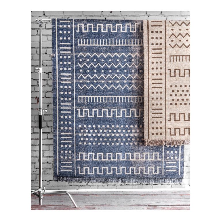 Luxor Navy Blue And White Geo Indoor Outdoor Rug image number 7