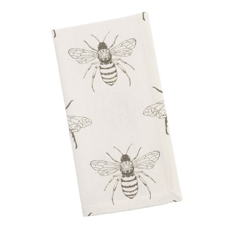 White And Charcoal Allover Bee Print Napkin Set of 4 image number 1