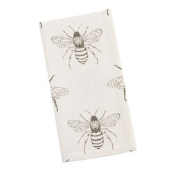 White And Charcoal Allover Bee Print Napkin Set of 4